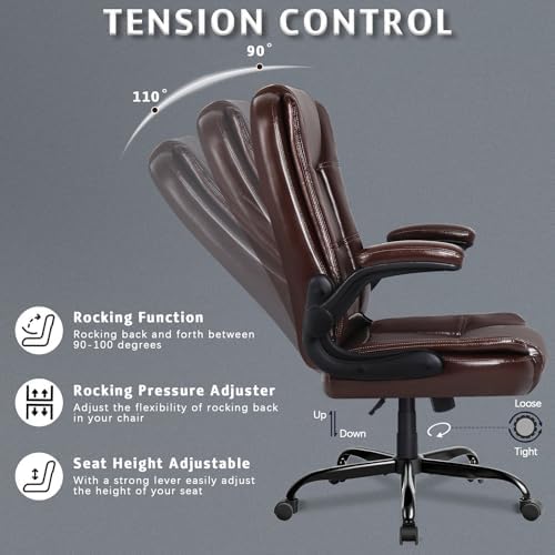 LEMBERI Flip-up Arms Office Desk Chair Big and Tall Managerial Executive Chair, High Back Computer Chair Ergonomic Adjustable Height PU Leather Chairs with Armrest for Long Time Sitting - Image 7