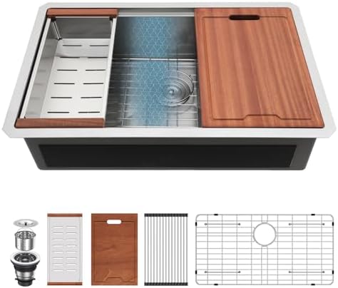 Lordear 33 Inch Undermount Kitchen Sink Honeycomb Finish 16 Gauge Stainless Steel Single Bowl Workstation Sinks Scratch Resistant Handmade Under Counter Sink Basin by LORDEAR