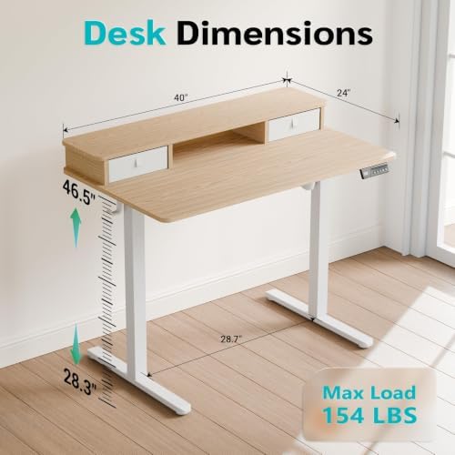 40" x 24" Electric Standing Desk with Dual Drawers, Light Walnut - Image 3
