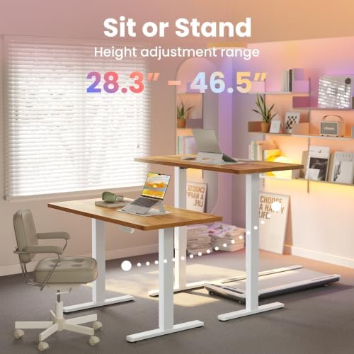 HUANUO 43x24 Inch Electric Standing Desk, Adjustable, Light Vintage Brown - Image 5