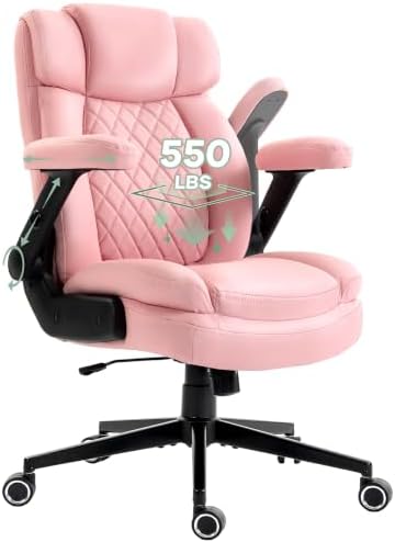 550lbs Executive Office Chair for Heavy People with 5D Flip Armrests, Pink by BlueWhale