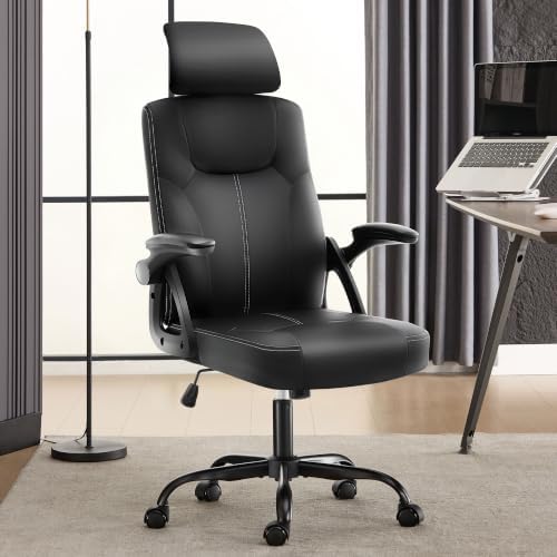 Leather Office Chair,Executive Ergonomic Desk Chair for Home Office, Black by NIHABRO