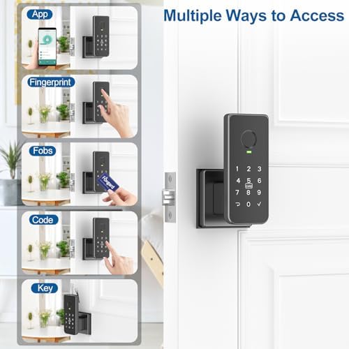 Foxgard Smart Fingerprint Door Lock, 5-in-1 Fingerprint Door Knob, Black - Image 2