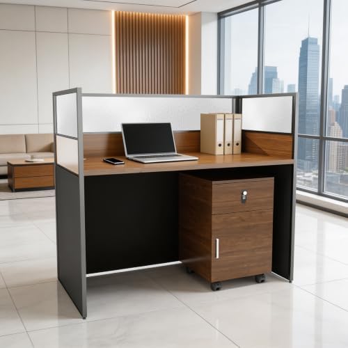 1 Person Cubicle Desk Workstation w/Mute Partitions & Cabinet, Dark Walnut by Gguileb