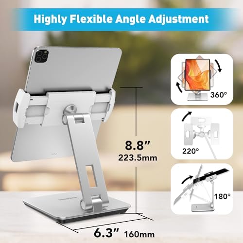 AboveTEK Business Kiosk Aluminum Tablet iPad Stand, 360° Swivel Tablet & Phone Holders for Any 4"-15.6" Display Tablets/Cell Phones/Portable Monitor, Sturdy for Store POS Office (Silver) - Image 4