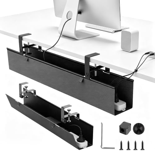 36" Under Desk Cable Management Tray, No-Drill Clamp-On Under Desk Cord Management for Desk, Anti-Sag Fabric Wire Management for Power Strips, Cable Raceways Tray Cord Hiders for Office/Home (Black) by Unknown