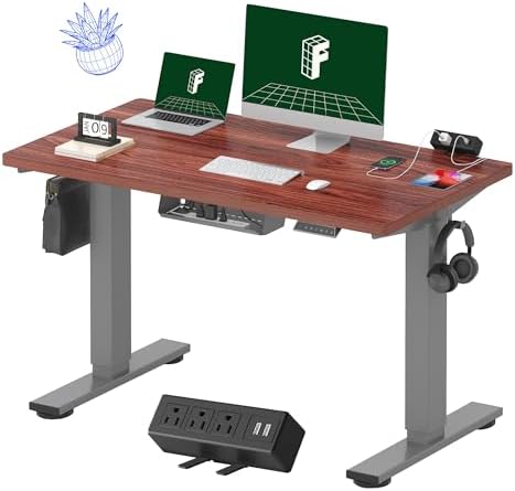 FLEXISPOT EN2 48"x24" Standing Desk with Power Strip Bundle, Mahogany by Unknown
