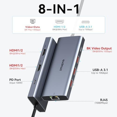 Laptop USB C Docking Station Dual HDMI Monitors 8K USB C Video USB-C Hub - Image 2