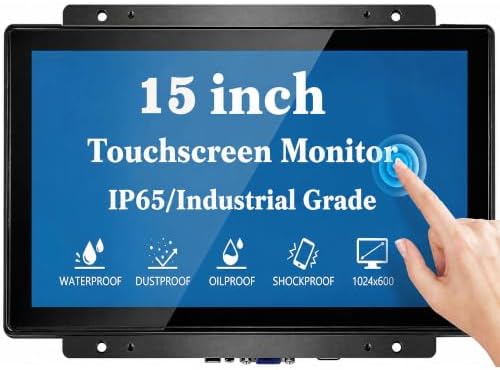 15 Inch Touch Monitor - 10-Point Capacitive PCAP 1024x768 4:3 LCD Display with HDMI VGA and 12V DC Power - for Kiosk POS Vending and Self-Service Automation with VESA Open-Frame Mount by openframetouchscreenmonitor