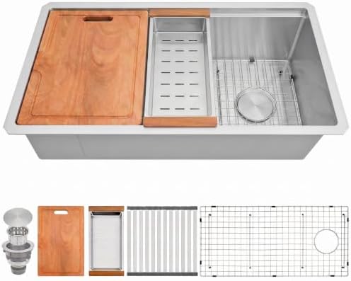 30" X 18" Undermount Kitchen Sink Offset Drain with Workstation by Lonsince