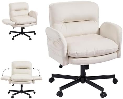 Bestier Criss Cross Office Chair with Flip-Up Arms, Beige Velvet Desk Chair by Bestier