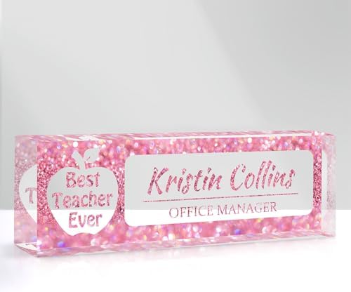 Custom Name Plate for Desk, Personalized Desk Name Plate on Clear Acrylic Glass, Appreciation Gifts for Teacher Employee Boss Coworkers Nurse, Office Desk Accessories for Women Men (Taffy) by DOCRAGI