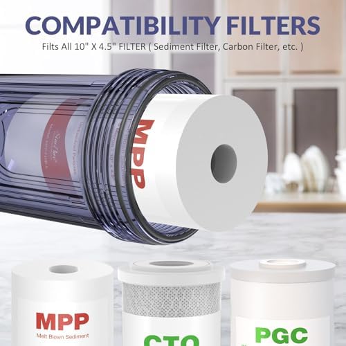 SimPure Whole House Water Big Filter Housing (DB10C), 10" x 4.5", Blue for Whole Home Water Filtration, Sediment Water Filter System for Well, 1" NPT Brass Port (Clear Housing) (Pack of 2) - Image 5