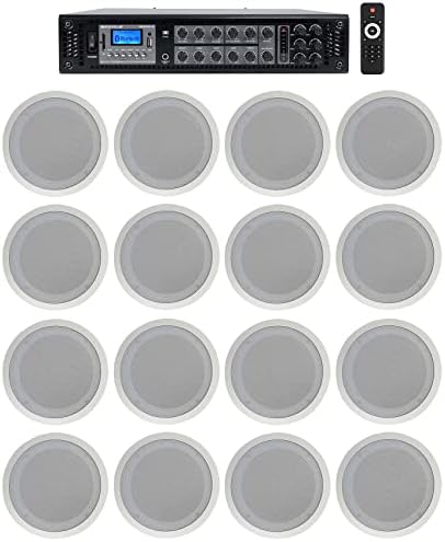 Rockville RCS350-6 350W 6 Zone 70V Commercial Amp with 16 Ceiling Speakers by Rockville