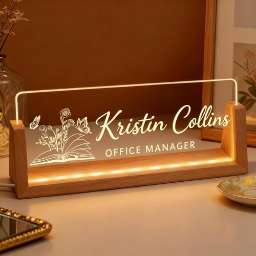Personalized LED Name Plate for Desk, Light Up Acrylic Office Decor by Thryonix