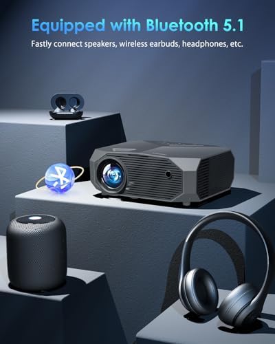Projector with WiFi and Bluetooth, Native 1080P Outdoor Portable Movie Projector, 50%-100% Zoom, 400" Display, 4K Projector Compatible with HDMI/USB/PC/TV/PS5/DVD/Android/iOS(Dark Gray) - Image 7