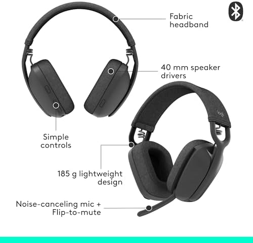 Logitech Zone Vibe 100 Lightweight Wireless Over Ear Headphones - Graphite - Image 6