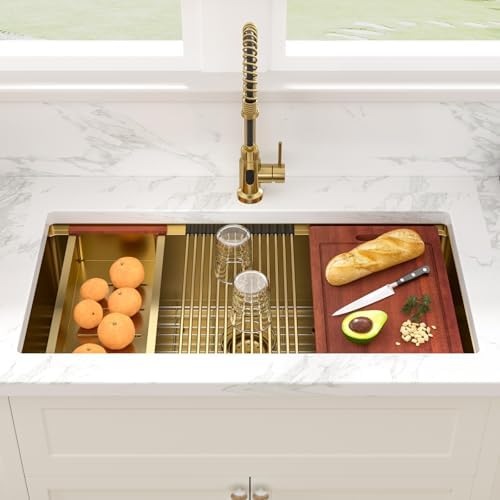 Sarlai 36 Gold Undermount Kitchen Sink Workstation 36x19 Inch Large Sinks - Image 2