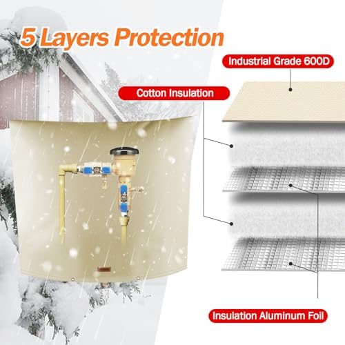 TOHONFOO Backflow Preventer Cover, Pipe Freeze Insulation, 60"Wx50"H, Beige - Image 5