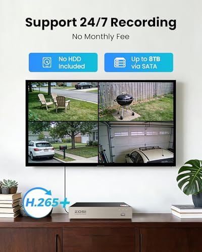 ZOSI 8CH 3K Lite Home Security Camera System with One-Way Audio,H.265+ 8-Channel CCTV DVR,AI Human/Vehicle Detection,4pcs 1080p Bullet Metal Cameras Indoor Outdoor,120FT Night Vision,No Hard Drive - Image 4