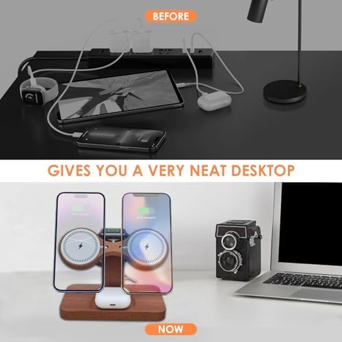 Wood Wireless Charging Station for Apple Devices Dual Wireless Charger - Image 4