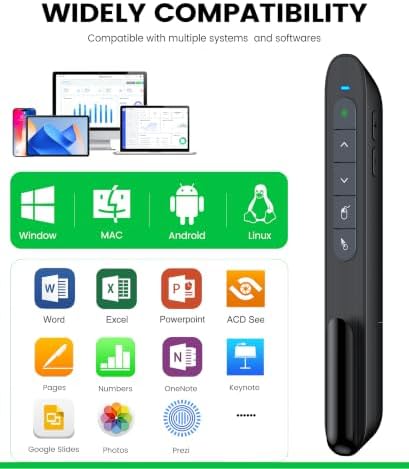 Green Light Wireless Presentation Clicker with Air Mouse, 2.4GHz Rechargeable USB-A/USB-C PowerPoint Clicker Slide Advancer, Presenter for PC, Mac, Computer - Image 7
