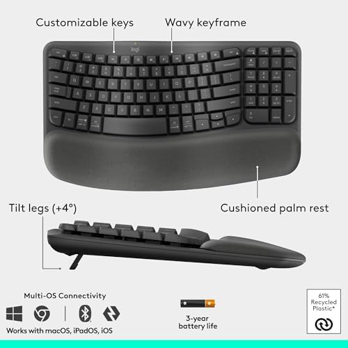Logitech Wave Keys & Lift Vertical Mouse Ergonomic Wireless Combo, Graphite - Image 6