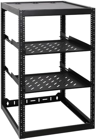 RackPath 20U Open Frame Network Rack with 2X 14in Vented 1U Shelves Rear Support, Wall Mount/Floor Standing Network Cabinet, Heavy Duty 150 lbs Capacity for IT & AV Gear, Audio and Video Device by RackPath