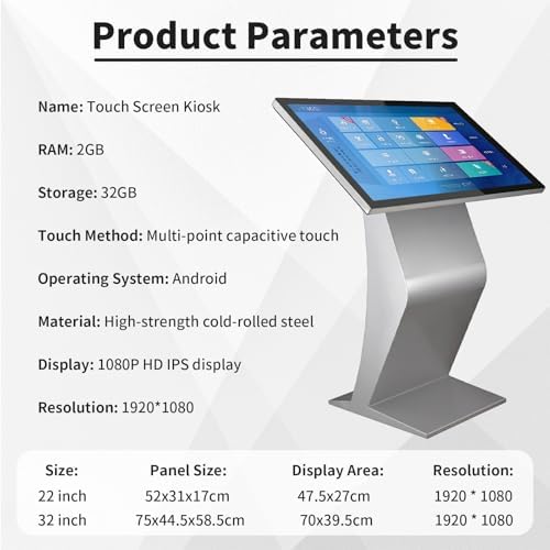 22/32 Inch Capacitive Multi-Touch Screen Industrial Monitor, 16:9 Display 1920 X 1080p, USB/HDMI/WiFi, Digital Signage Displays and Player for Advertising Black-32Inch - Image 6