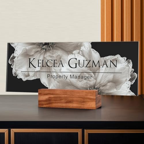 Personalized Acrylic Desk Name Plate with Walnut Wood Base by nyareka