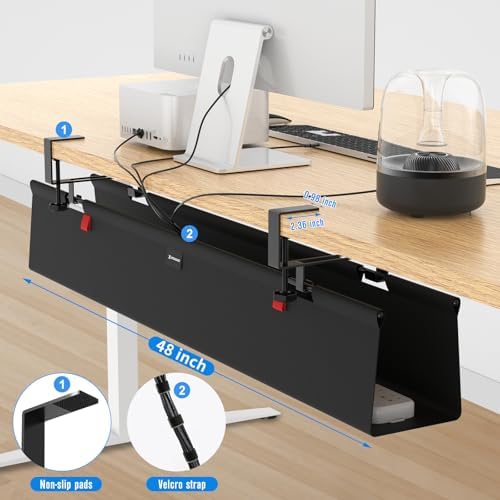 No Drill Under Desk Cable Management Tray, 48" Cord Management Tray with Cable Loop, Upgraded Oxford Fabric Wire Management for Standing Desk - No Damage to Table - Image 3