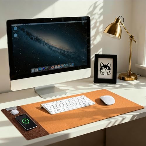 3-in-1 Eco Cork Wireless Charging Mouse Pad, Dual-Sided Fast Charge Mouse Mat, Extra Large Waterproof Office & Makeup Desk Protector, Qi-Certified Desk Pad for iPhone/Samsung/AirPods - Image 7