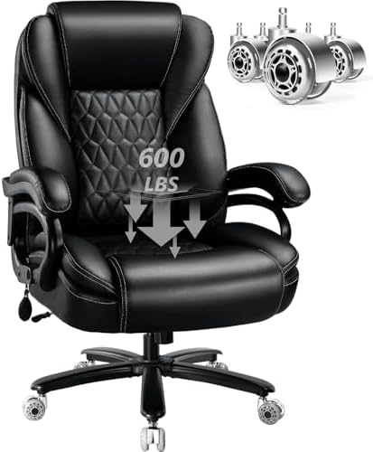 600lbs Big and Tall Office Chair with Pocket Spring Cushion, Ergonomic Heavy Duty Executive Office Desk Chair with Adjustable Lumbar Support, Large Comfy Computer Chair with Dual Rubber Wheel by Unknown