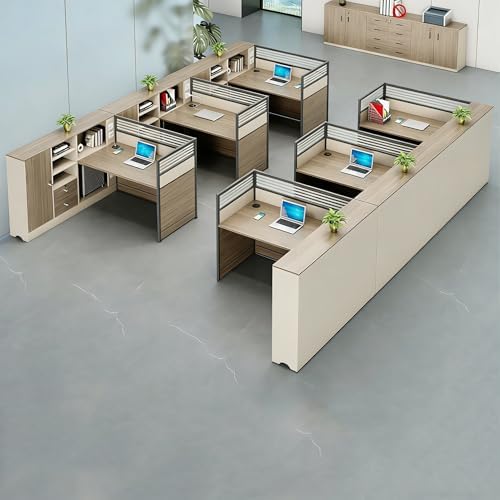 Modern Office Cubicle Workstation Desk with Tempered Glass Privacy Panels, USB Charging Hub & Cable Management,Multi-Person Modular Computer Desk for Commercial Office (C-Right, Six Person-T) by Unknown