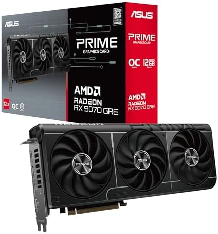 ASUS Prime Radeon™ RX 9070 GRE EVO OC Edition Graphics Card (PCIe 5.0, HDMI/DP 2.1, 2.5-Slot Design, axial-tech Fans, Dual Ball Fan Bearings, Dual BIOS, GPU Guard) by Unknown