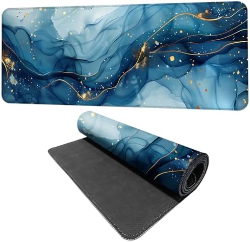 Marble Mouse Pad XXL – Large Blue Gold Marble Texture Desk Mat, Extended Non-Slip Mousepad for Office, Home, Workstation, Elegant Aesthetic Decor,31.5 x 11.8 in by THISFIND
