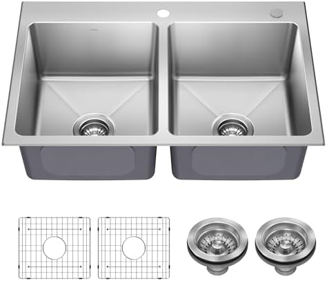 KRAUS Stainless Steel 33 in Double Bowl Drop In Kitchen Sink KHT632-33 by Unknown