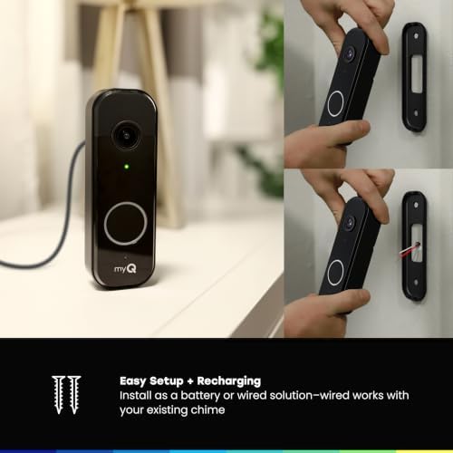 Chamberlain myQ Video Doorbell | 2K Camera, Battery/Wired, Color Night Vision, Live with 2-Way Talk, Motion Detection & Real-Time Alerts, 150 Deg Wide View, Black - Image 3