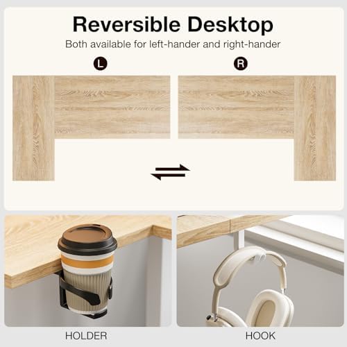 Muvai 59" L Shaped Standing Desk with Cable Tray, Reversible, Oak - Image 4