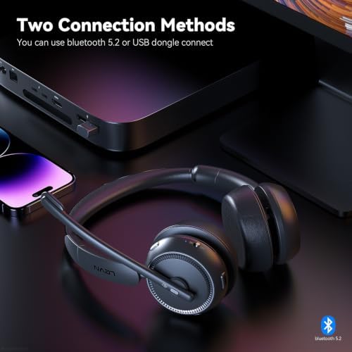 Wireless Headset with Mic for Work, Bluetooth Headset with Microphone Noise Cancelling & Mute Button, 65H Working Time Wireless Headphones with Mic for Work/PC/Call Center/Computer/Laptop/Teams/Zoom - Image 3