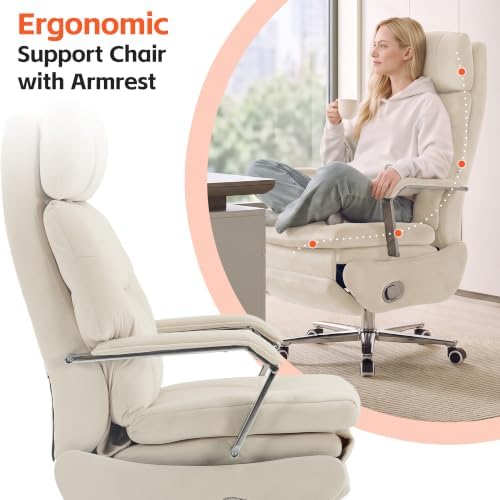HUBSON 360° Swivel Big and Tall Velvet Executive Office Chairs, Beige - Image 4