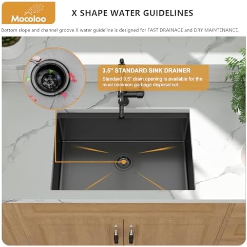 Black Undermount Kitchen Sink - Mocoloo 27x19 Inch Undermount Workstation Kitchen Sink Gunmetal Black 16 Gauge Stainless Steel Single Bowl Handmade Sink Basin - Image 6