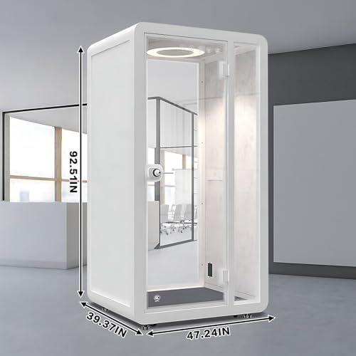 White Office Pod Booth (White Simple Appearance Design)(Reduce Noise by 25-35 Decibels)(Silent Fresh Air System) Soundproof Booth with Lighting,Universal Wheel for Sining (47.24IN) - Image 2