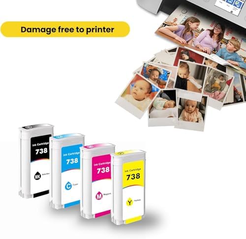 738 Ink Cartridge 300ml 498N8A 676M6A 676M7A 676M8A Replacement for 738 Ink Cartridge for DesignJet T850 T950 Wide Format Printer plotters（4 Pack Black, Cyan, Magenta, Yellow） - Image 3