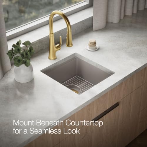KOHLER Billings 18" Undermount Bar Sink, Single Bowl, Neoroc Composite, Matte Finish, Compact Prep Sink for Wet Bar or Kitchen Island, Matte Taupe, K-33711-CM3 - Image 7