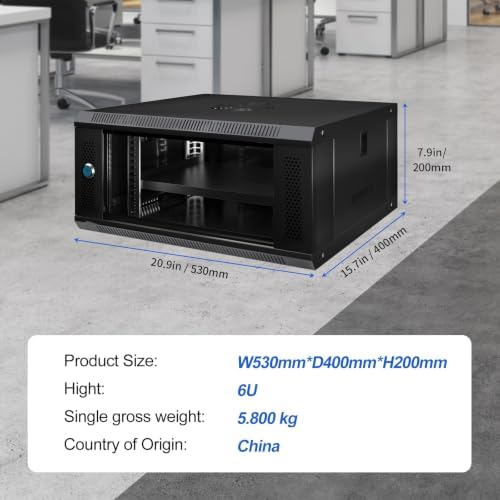 6U Wall Mount Server Cabinet IT Network Rack Enclosure Lockable Glass Door Black - Image 2