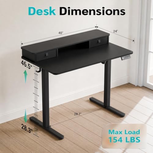 40" x 24" Electric Standing Desk with Dual Drawers, Black - Image 3