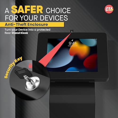 Locking Floor Stand – CTA Premium Locking Support Base Kiosk with Steel Body and Heavy-Duty Locking Enclosure with Keys for iPad Pro 13-inch (M4), iPad Pro 12.9-inch, iPad Air 13-Inch (M3 / M2) - Image 3