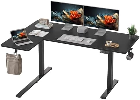 YIHAYO Reversiable L-Shaped Electric Standing Desk, 59 Inches Stand Up Corner Desk, Sit and Stand Up for Work Office Home, Ergonomic Rising Computer Table with Splice Board, Black by YIHAYO