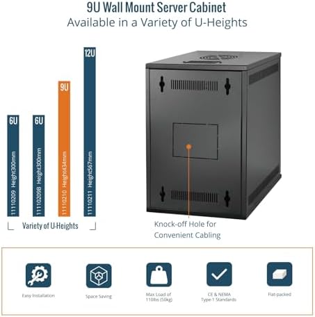 Tecmojo 9U 10 inch Rack, Wall Mount Network Cabinet Set,12.3W x 13D x 17.1H- Load Capacity 110Lbs(50 kg),Black 10" Wall Housing Server Rack Set - Image 5